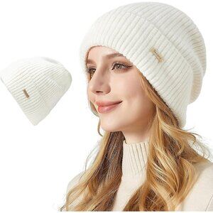 Womens Warm Knit Beanie Hat Thick Cotton Lined Slouchy Skull Cap for Winter
